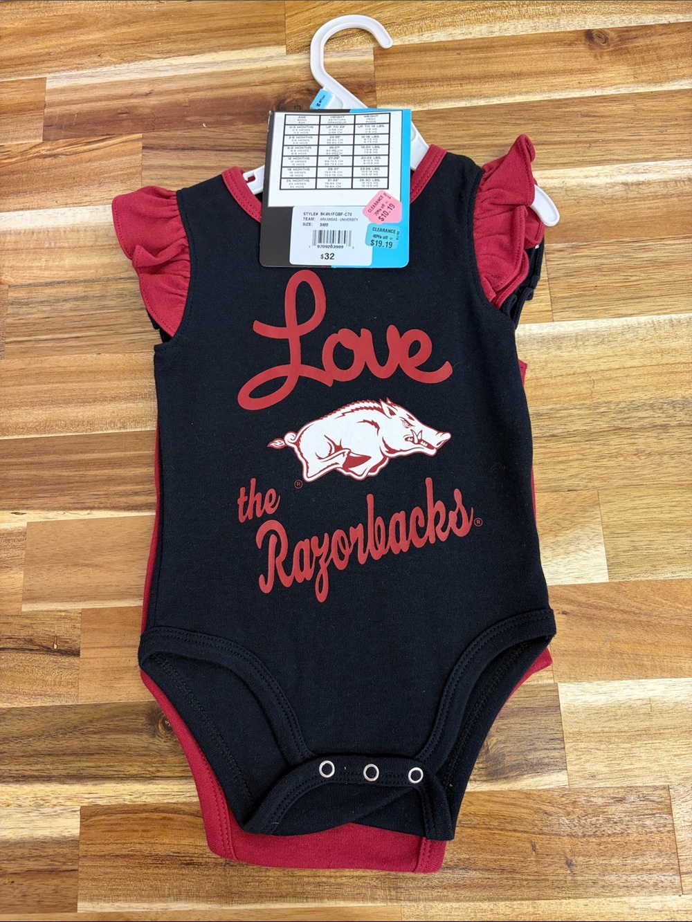Arkansas Razorback Ruffle Sleeve- 2pk - Picture 2 of 3